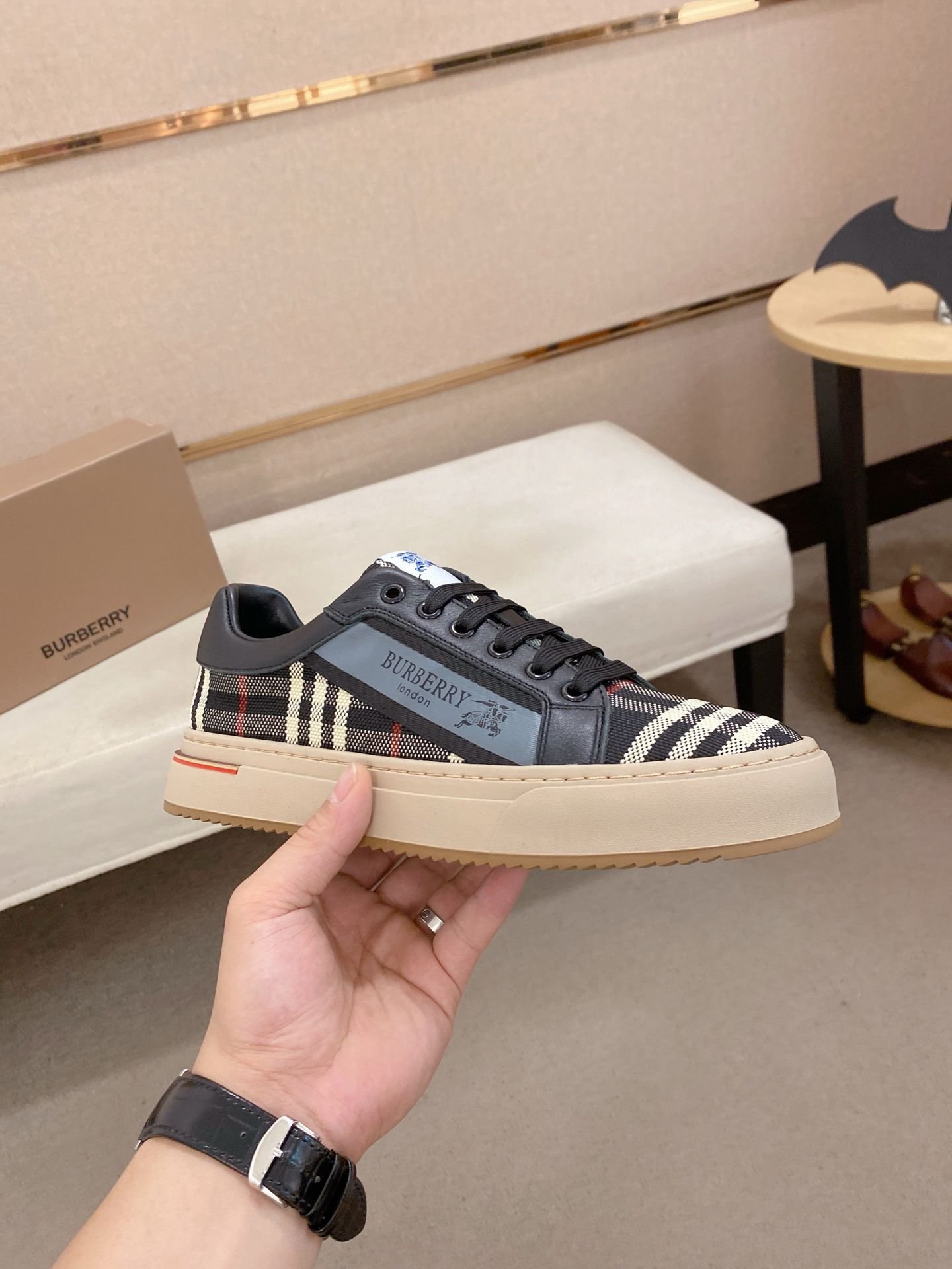 Baskets burberr*y Check en cuir 2026 - Image 2